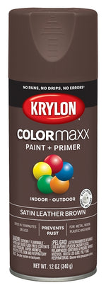 KRYLON Krylon K05569007 Enamel Spray Paint, 12 oz Can, 25 sq-ft Coverage Area, Acrylic Base, Satin, Leather Brown