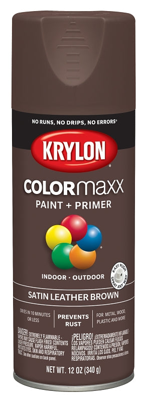 KRYLON Krylon K05569007 Enamel Spray Paint, 12 oz Can, 25 sq-ft Coverage Area, Acrylic Base, Satin, Leather Brown