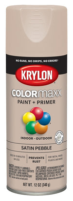 KRYLON Krylon K05572007 Enamel Spray Paint, Satin, Pebble Gray, 12 oz, Can