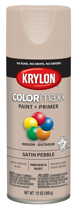 KRYLON Krylon K05572007 Enamel Spray Paint, Satin, Pebble Gray, 12 oz, Can