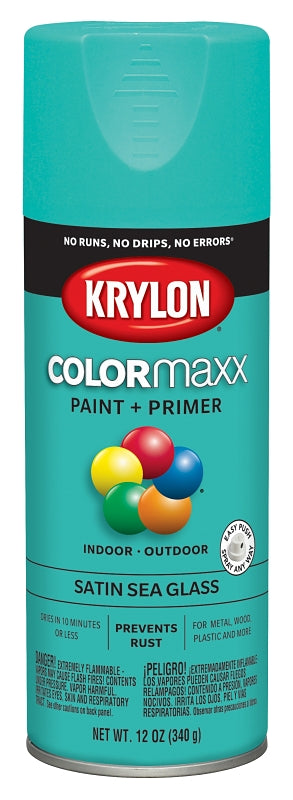 KRYLON Krylon K05576007 Enamel Spray Paint, 12 oz Can, 25 sq-ft Coverage Area, Acrylic Base, Sea Glass, Exterior, Interior PAINT KRYLON