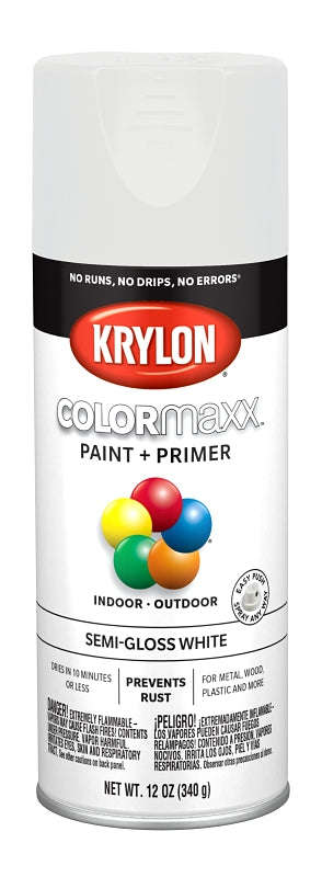 KRYLON Krylon K05580007 Enamel Spray Paint, 12 oz Can, 25 sq-ft Coverage Area, Acrylic Base, Semi-Gloss, White PAINT KRYLON