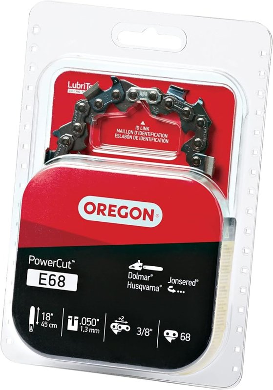 OREGON Oregon PowerCut E68 Chainsaw Chain, 18 in L Bar, 0.05 Gauge, 3/8 in TPI/Pitch, 68-Link