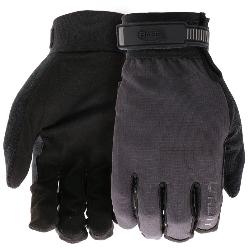 BOSS MFG Boss B52011-XL Utility Gloves, XL, Reinforced Thumb, Open Cuff, Synthetic Leather, Dark Gray