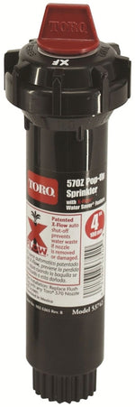 TORO Toro 53742 Sprinkler Body with Flush Plugs, 1/2 in Connection, FNPT, 4 in H Pop-Up, 5 to 15 ft, Variable Arc Nozzle, ABS