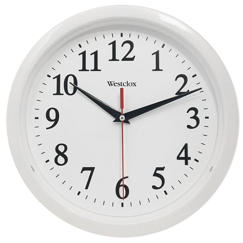 WESTCLOX Westclox 461761 Clock, 10 in Dia, Round, White Frame, Plastic Clock Face, Analog HOUSEWARES WESTCLOX