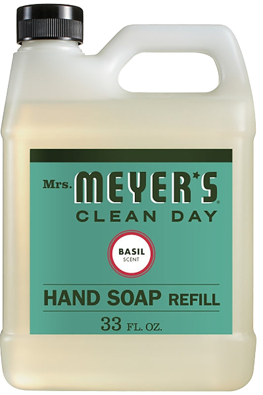 MRS. MEYERS Mrs. Meyer's 14163 Hand Soap Refill, Liquid, Colorless, Basil, 33 oz Jug