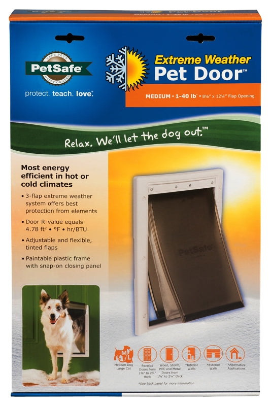 RADIO SYSTEMS PetSafe PPA00-10985 Extreme Weather Pet Door, M Door, 8-1/8 x 12-1/4 in Flap Opening, Plastic