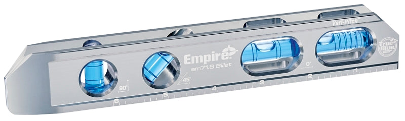 EMPIRE Empire True Blue Series EM71.8 Magnetic Billet Torpedo Level, 8 in L, 4-Vial, Magnetic, Aluminum, Silver