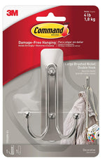 COMMAND Command 17036BN-ES Large Double Hook, 4 lb, 1-Hook, Metal/Plastic, Gray, Brushed Nickel