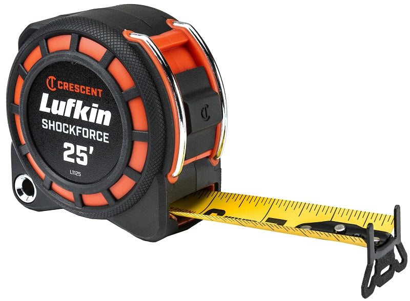 LUFKIN Crescent Lufkin L1125 Tape Measure, 25 ft L Blade, 1-3/16 in W Blade, Steel Blade, ABS Case, Black/Orange Case