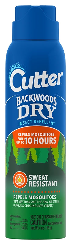 CUTTER Cutter Backwoods HG-96248 Dry Insect Repellent, Aerosol, DEET, Ethanol, 4 oz Aerosol Can