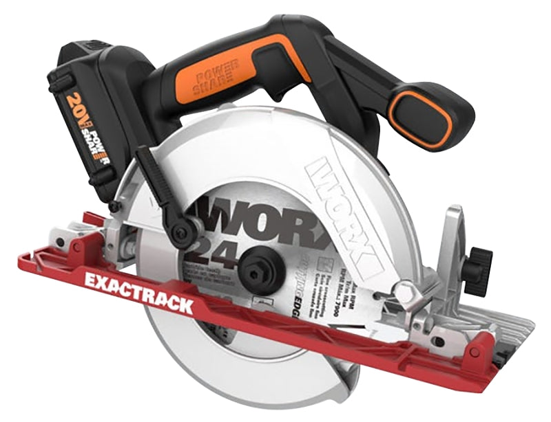 WORX Worx WX530L Circular Saw, Battery Included, 20 V, 6-1/2 in Dia Blade, 0 to 50 deg Bevel