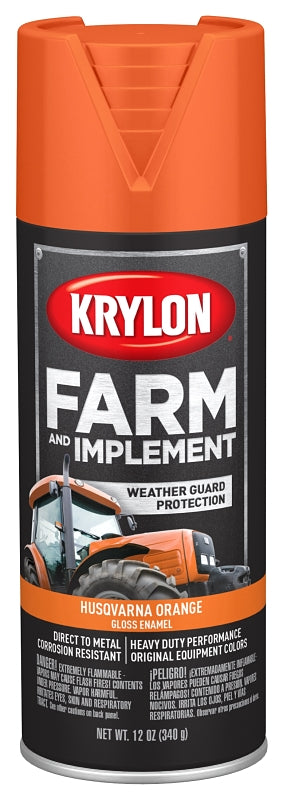 KRYLON Krylon K01961777 Farm Equipment Spray, High-Gloss, Husqvarna Orange, 12 oz Can