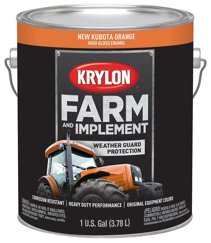 KRYLON Krylon K01986000 Farm Equipment Paint, High-Gloss Sheen, New Kubota Orange, 1 gal, 50 to 200 sq-ft/gal Coverage Area