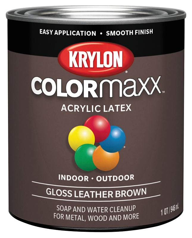 KRYLON Krylon ColorMaxx K05622007 Paint, Gloss Sheen, Leather Brown, 32 oz, 100 sq-ft Coverage Area