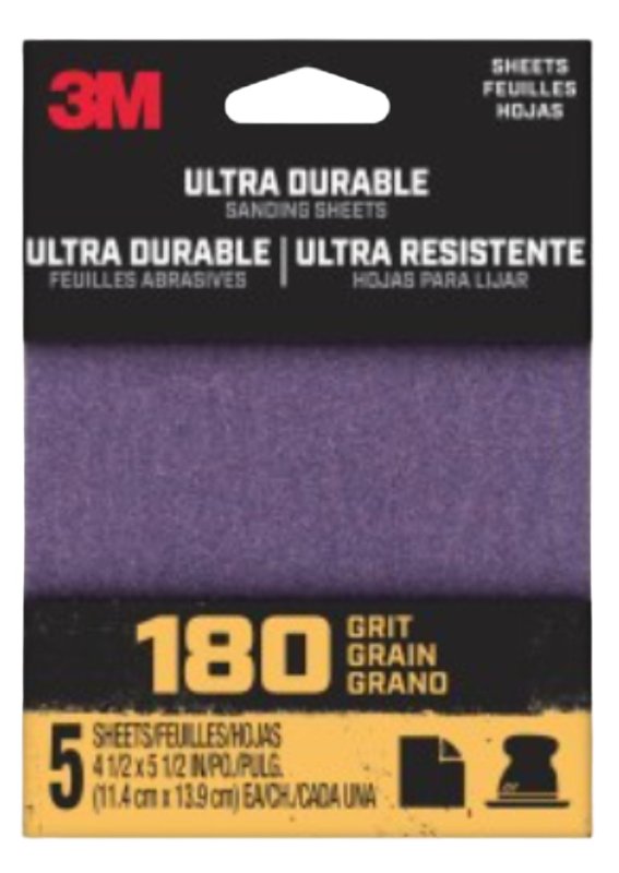 3M 3M 27367 Sandpaper Sheet, 3 in W, 3 in L, 180 Grit, Fine, Aluminum Oxide/Ceramic Abrasive, Cloth Backing