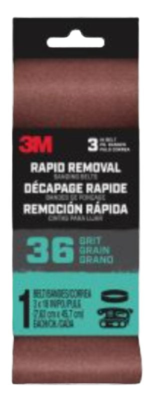 3M 3M 27398 Sanding Belt, 3 in W, 18 in L, 36 Grit, Aluminum Oxide Abrasive