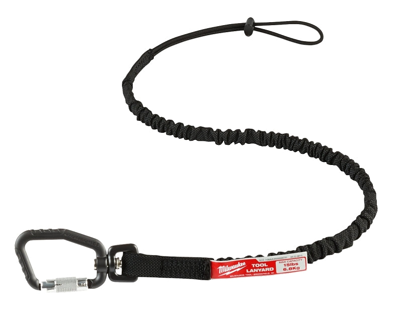 MILWAUKEE Milwaukee 48-22-8815 Locking Tool Lanyard, 36.3 in L, 15 lb Working Load, Rubber/Nylon Line, Black