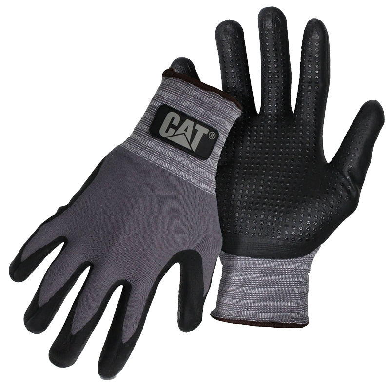 BOSS MFG Cat CAT017419L Gloves, L, Knit Wrist Cuff, Nitrile Coating, Nylon, Gray