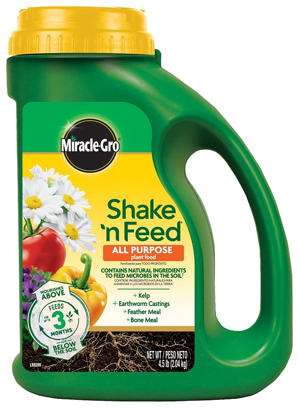 MIRACLE-GRO Miracle-Gro Shake 'n Feed 3001901 All-Purpose Plant Food, 4.5 lb, Solid, 12-4-8 N-P-K Ratio
