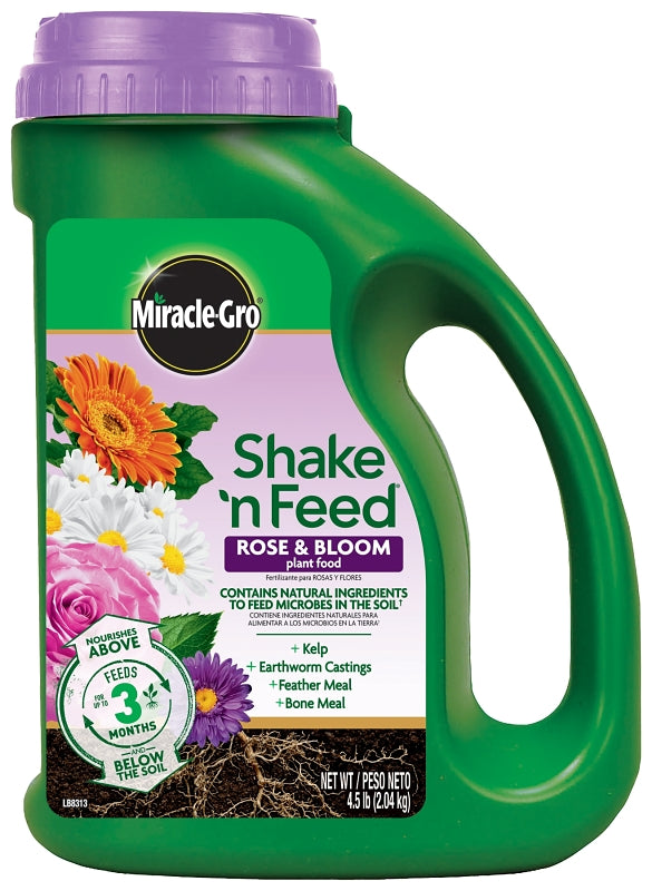 MIRACLE-GRO Miracle-Gro Shake 'n Feed 3002201 Rose and Bloom Plant Food, 4.5 lb Jug, Solid, 10-18-9 N-P-K Ratio