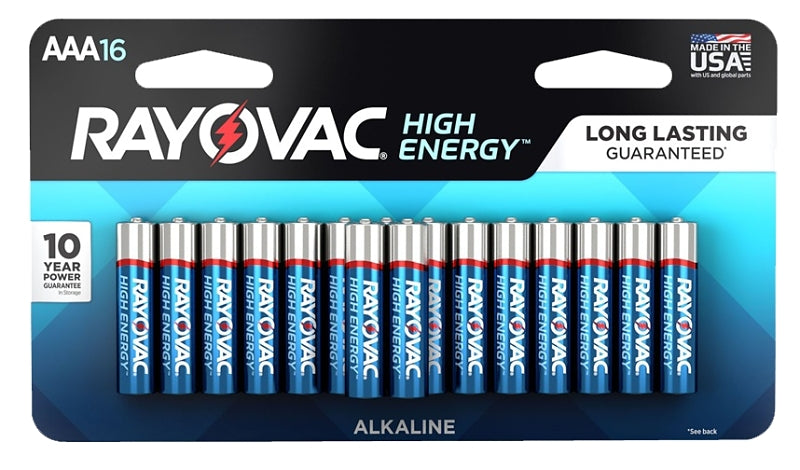 ENERGIZER BATTERY Rayovac 824-16LTK Battery, 1.5 V Battery, AAA Battery, Alkaline, Blue/Silver ELECTRICAL ENERGIZER BATTERY