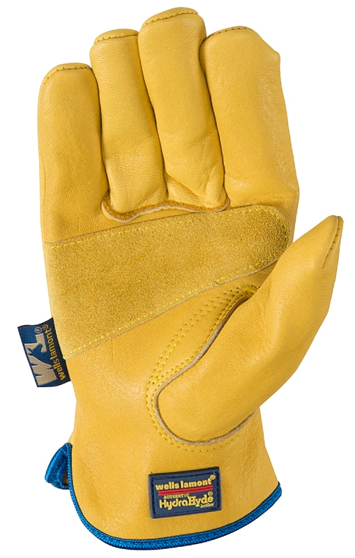 WELLS LAMONT Wells Lamont 1168XL Work Gloves, Men's, L, 10 to 10-1/2 in L, Keystone Thumb, Slip-On Cuff, Cowhide Leather, Gold/Yellow