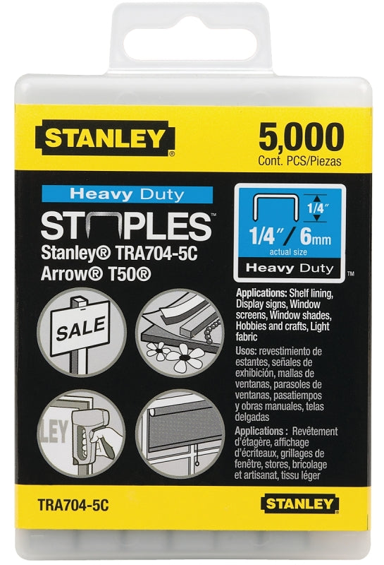 STANLEY STANLEY TRA704-5C Staple, For: TR100, TR200, TRE500 Series, PHT150, PHT250, Arrow T-50 Staplers, 27/64 in W Crown