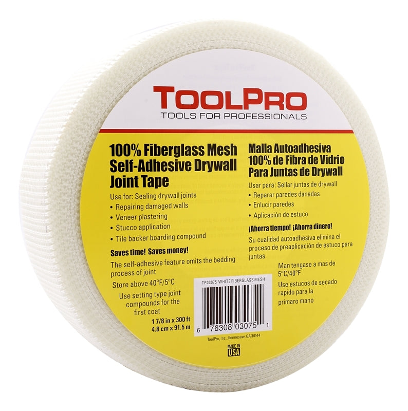 TOOLPRO Toolpro TP03075 Mesh Tape, 300 ft L, 1-7/8 in W, Fiberglass, White