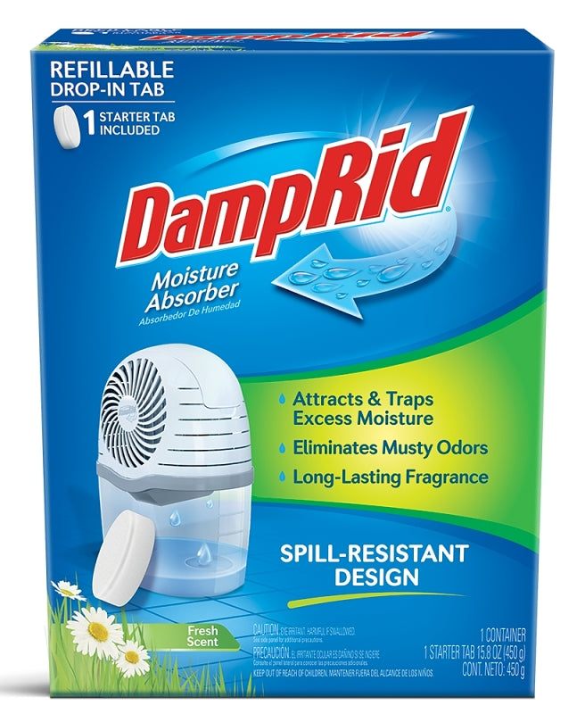 DAMPRID DampRid FG96FSSB Reusable Drop-In Tab Moisture Absorber Starter Kit, 15.8 oz Tablet, Solid, Fresh
