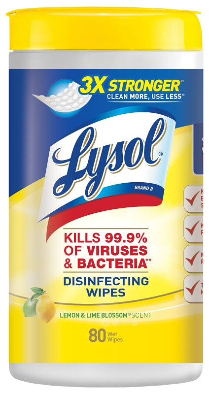 LYSOL Lysol 77182 Disinfecting Wipes, Lemon and Lime Blossom, White, 8 in L, 7 in W CLEANING & JANITORIAL SUPPLIES LYSOL
