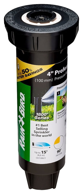 RAINBIRD Rain Bird 1804QDSP25 Pressure Regulated Pop-Up Sprinkler, Part-Circle, 0.92 gpm, 1/2 in Connection, FNPT, 4 in H Pop-Up