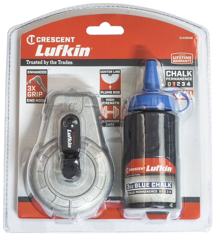 LUFKIN Crescent Lufkin CLA100AB Chalk Reel, 3 oz Chalk Capacity, 100 ft L Line, Gear Rewind, 1:1 Gear Ratio