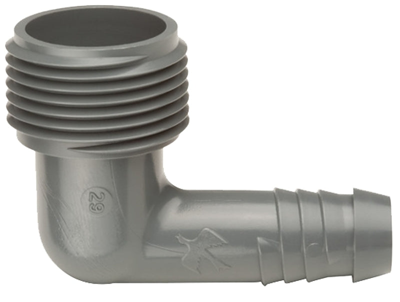RAINBIRD Rain Bird SWGE075S Elbow, 3/4 x 1/2 in Connection, MNPT x Barb, Polyethylene, Black