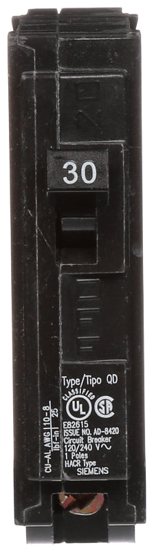 SIEMENS Siemens D130 Circuit Breaker, Low Voltage, QD, 30 A, 1 -Pole, 120 VAC, Plug Mounting ELECTRICAL SIEMENS