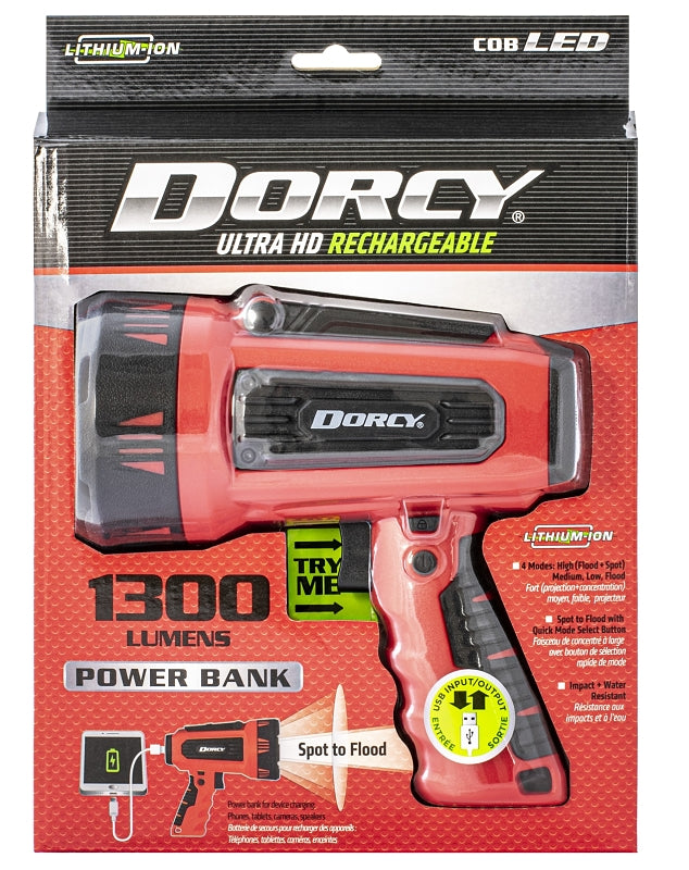 DORCY Dorcy Ultra HD Series 41-4356 Rechargeable Spotlight and Power Bank, LED Lamp, 1300 Lumens Lumens, Black Fixture ELECTRICAL DORCY