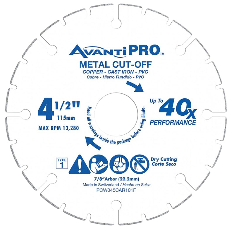 AVANTI PRO Avanti Pro PCW045CAR101F Cut-Off Wheel, 4-1/2 in Dia, 7/8 in Arbor, Carbide Abrasive