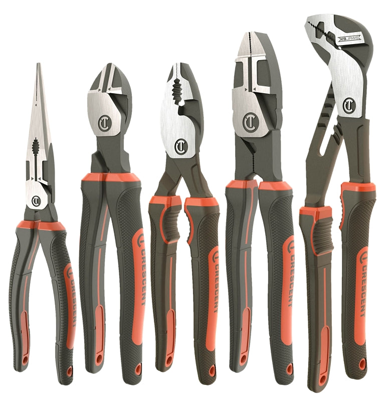 CRESCENT Crescent Z2 K9 Series Z2SET5CG Plier Set, 5-Piece, Alloy Steel, Black/Rawhide, Polished