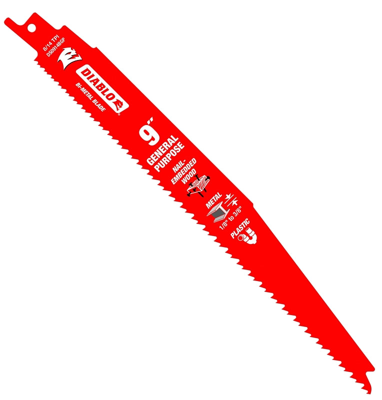 DIABLO Diablo DS0914BGP25 Reciprocating Saw Blade, Applicable Materials: Clean Wood, Plastic, 1 in W, 9 in L, 8, 14 TPI, 25/PK TOOLS DIABLO