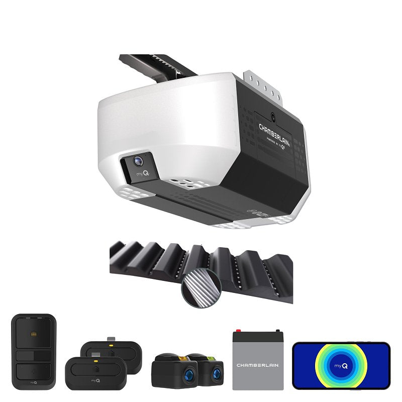 CHAMBERLAIN Chamberlain B4310 3/4 HP Belt Drive Smart Garage Door Opener with Fixed Camera, Battery Backup, 2-Bulb Lighting, and myQ Connectivity