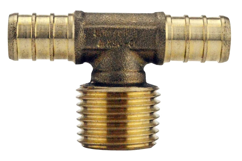 APOLLO Apollo APXMT12 Pipe Tee, 1/2 in, Barb x MPT x Barb, PEX-B, Brass, 200 psi Pressure