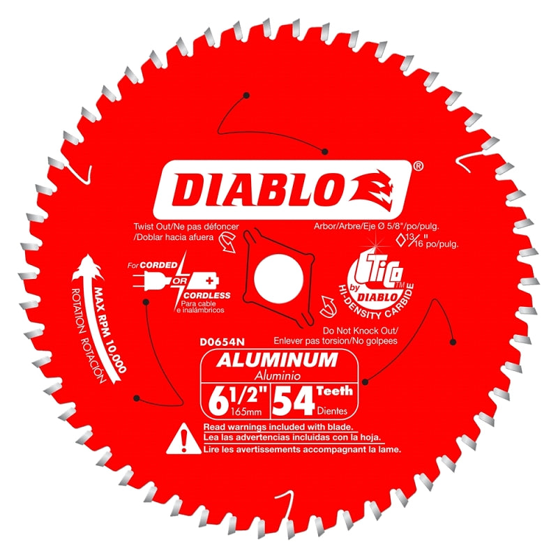 DIABLO Diablo D0654NA Circular Saw Blade, 6-1/2 in Dia, 5/8 in Arbor, 54-Teeth, Carbide Cutting Edge TOOLS DIABLO