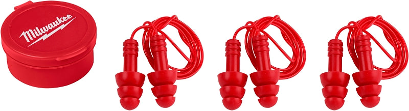 MILWAUKEE Milwaukee 48-73-3151 Reusable Ear Plugs, 26 dB NRR, Silicone, Red