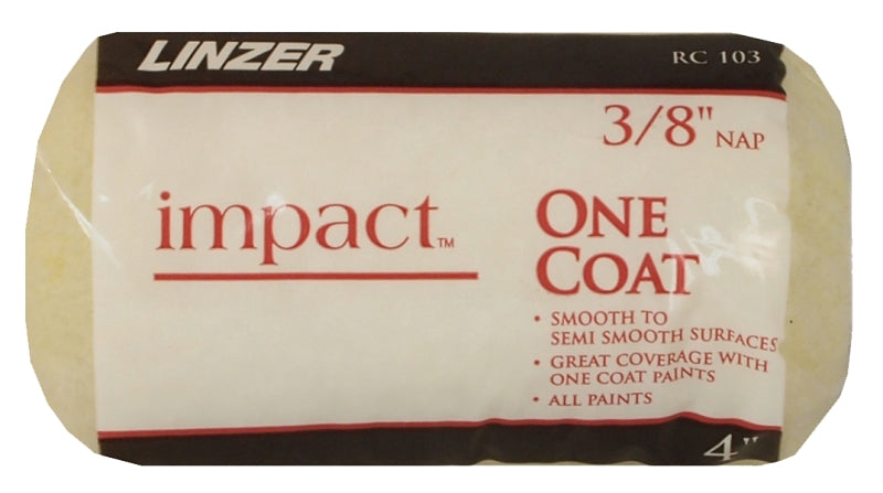 LINZER Linzer IMPACT RC103 0400 Roller Cover, 3/8 in Thick Nap, 4 in L, Polyester Cover PAINT LINZER