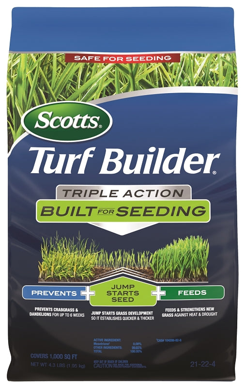 SCOTTS Scotts Turf Builder 23002 Triple-Action Lawn Fertilizer, 4.3 lb Bag, Solid, 21-22-4 N-P-K Ratio