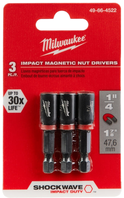 MILWAUKEE Milwaukee 49-66-4522 Nut Driver, 1/4 in Drive, 1-7/8 in L, 1/4 in L Shank, Hex Shank, 3/PK