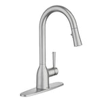 MOEN Moen Adler Series 87233SRS Kitchen Faucet, 1.5 gpm, 1-Handle, 1-Faucet Hole, Polymer/Stainless Steel