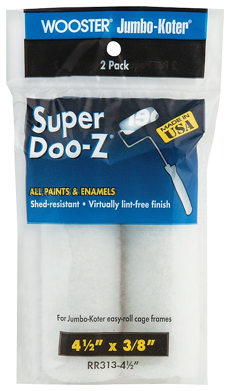 WOOSTER BRUSH Wooster RR313-4 1/2 Roller Cover, White, 3/8 in Thick Nap, 4-1/2 in L, Woven Fabric Cover, 2/PK PAINT WOOSTER BRUSH