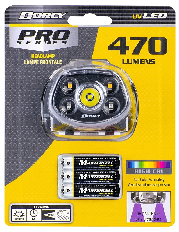 DORCY Dorcy Pro 41-4320 Headlamp, AAA Battery, LED Lamp, 470 Lumens, 100 ft Beam Distance, 6 hr Run Time
